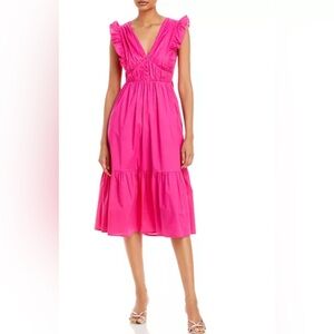Aqua Flutter Sleeve Midi Dress Fuchsia